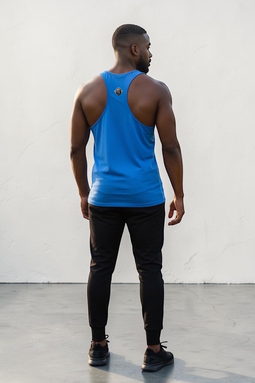 back view of DRVYN Hustle Racerback Tank showing racerback