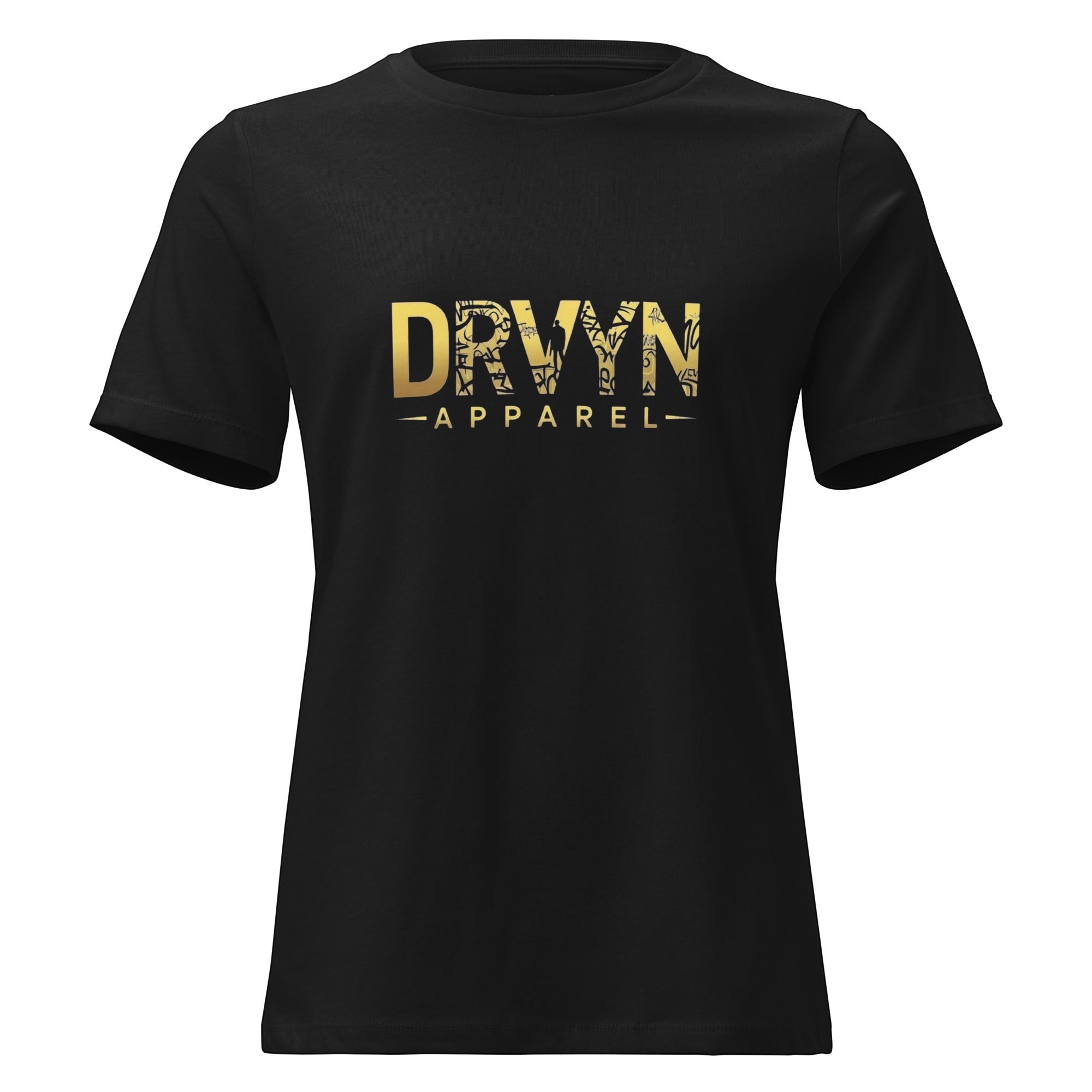 Drvyn Apparel black 100% cotton t-shirt with gold DRVYN logo and crew neck.