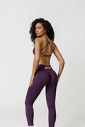 Drvyn Apparel plum high-waisted performance leggings with a sculpted fit and second-skin feel. Made from 90% nylon, 10% spandex.